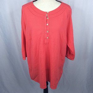 J Jill Tunic Top Coral Lightweight Cotton Henley